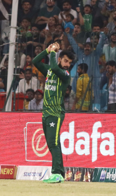 Shadab takes a catch at the boundary line